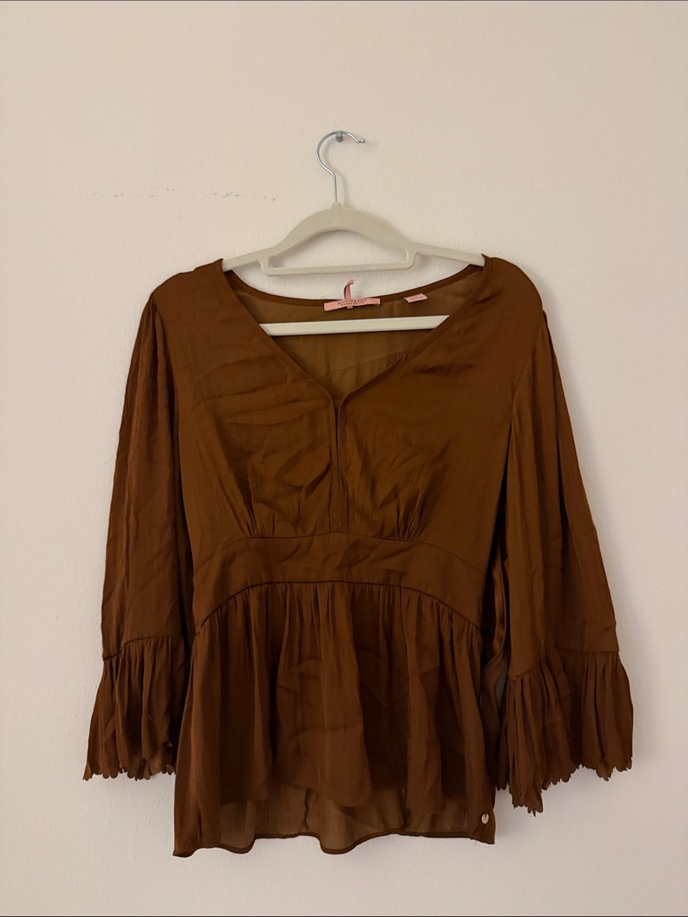 Scotch & Soda Rustic Brown V-Neck Peplum Blouse
